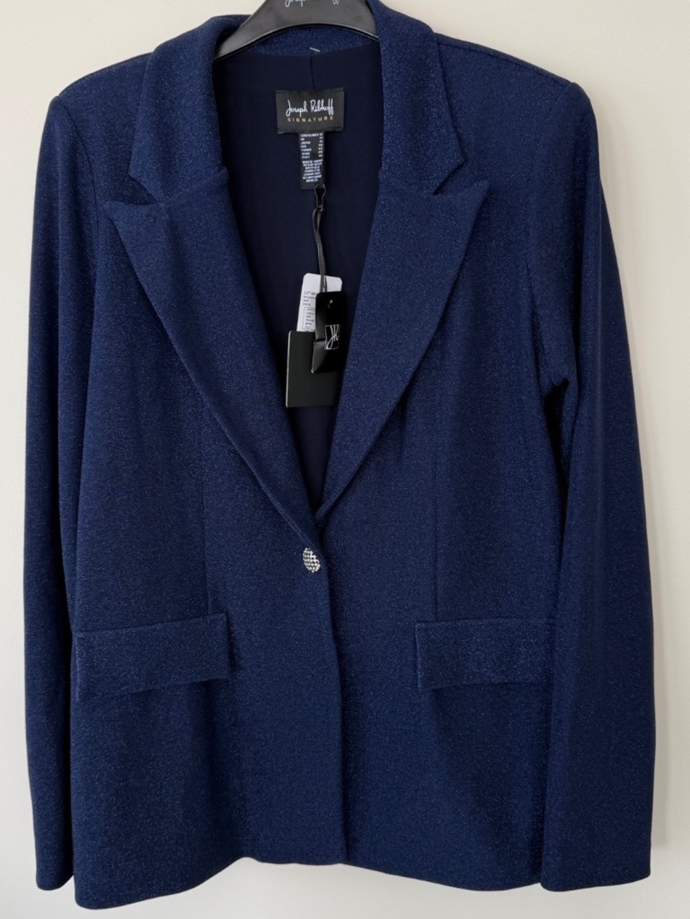 ❤️ Joseph Ribkoff Signature NWT Navy Metallic Shimmer Blazer Jacket Size 12 - Picture 2 of 7
